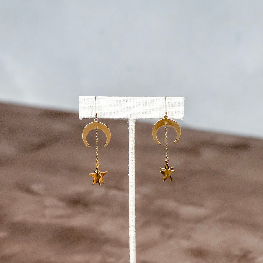 Gold Star & Crescent Moon Earrings