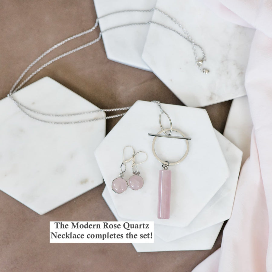 Modern Rose Quartz Sterling Silver Earrings