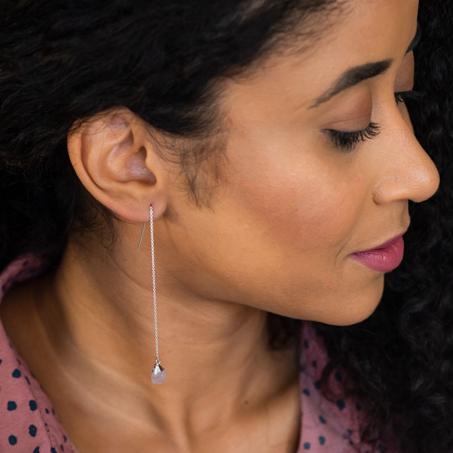 rose quartz threader earrings