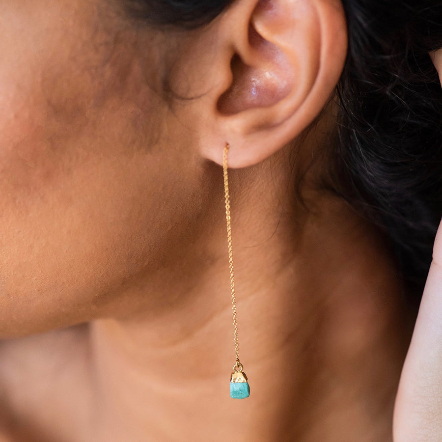 Raw Turquoise Gold Filled Threader Earrings
