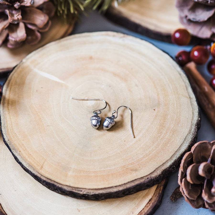 silver acorn earrings