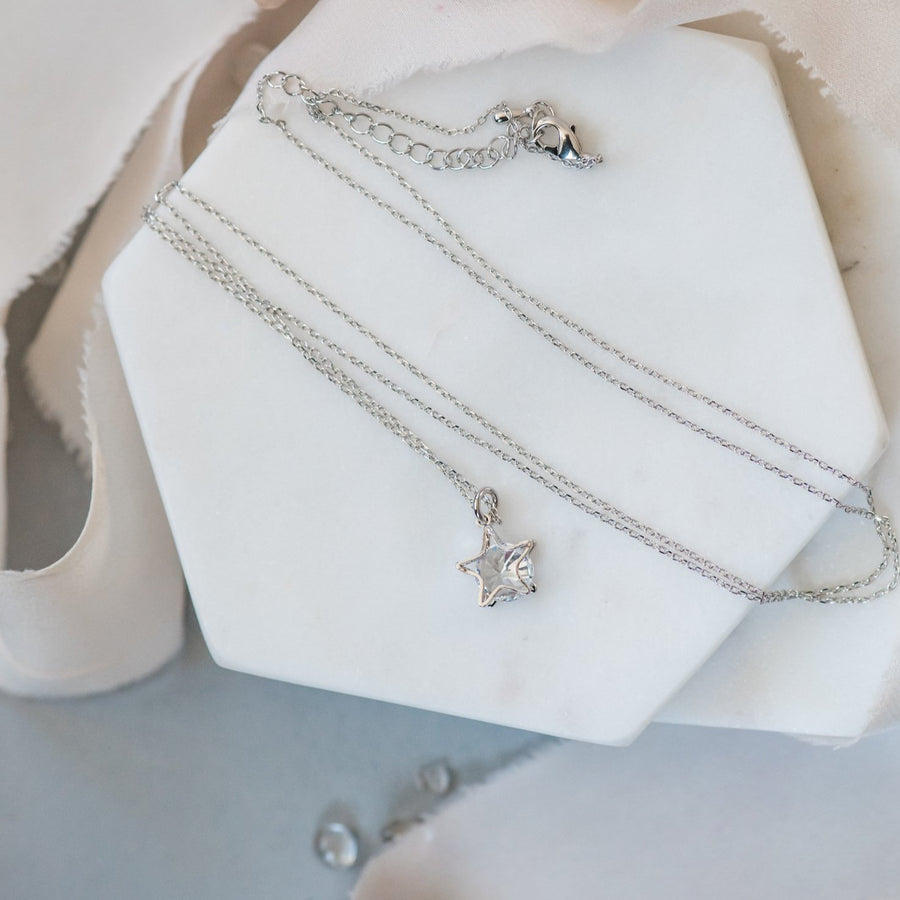Star Necklace ~ Dainty Sparkly Silver Star Pendant