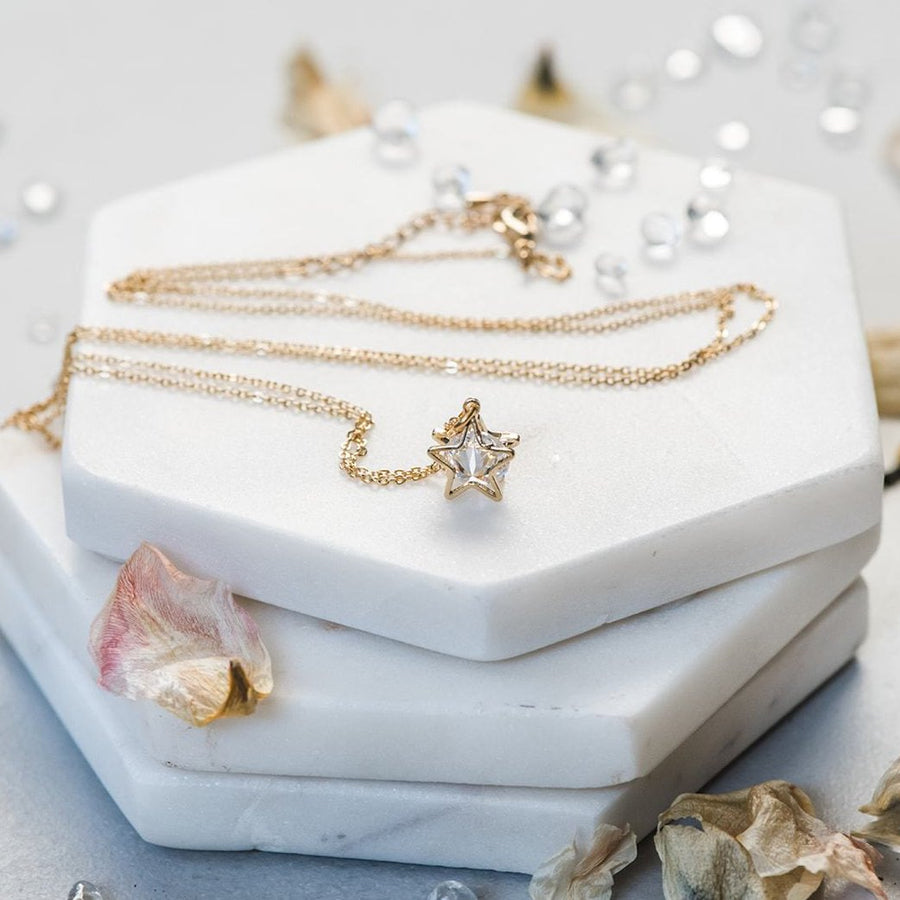 Star Necklace ~ Dainty Sparkly Gold Star Pendant