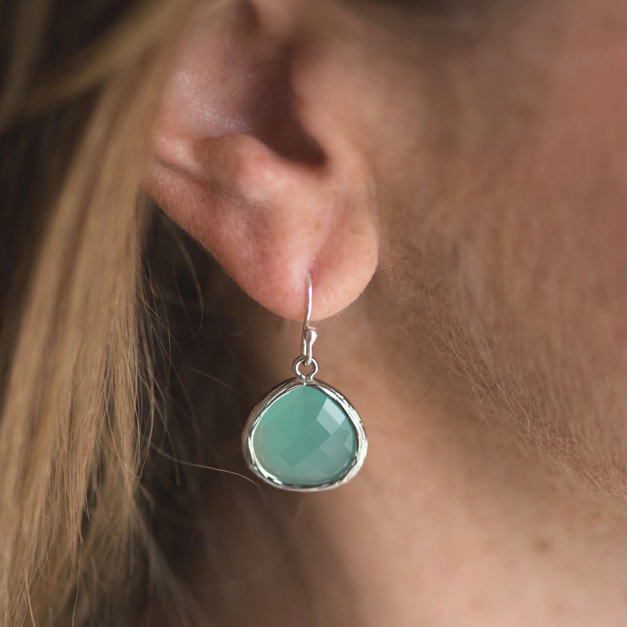 aqua blue and silver crystal drop earrings