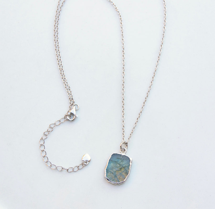 Flashy Free Form Labradorite Slice Necklace in Sterling Silver