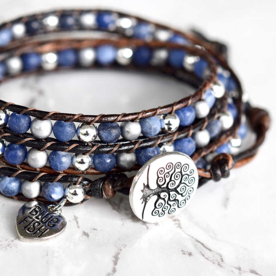 Blue Sodalite & Silver Mixed Wrap Bracelet