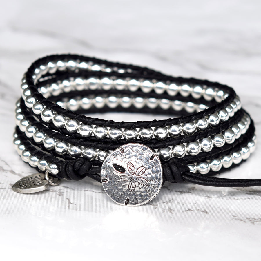 Classic Silver & Black Three Layer Wrap Bracelet