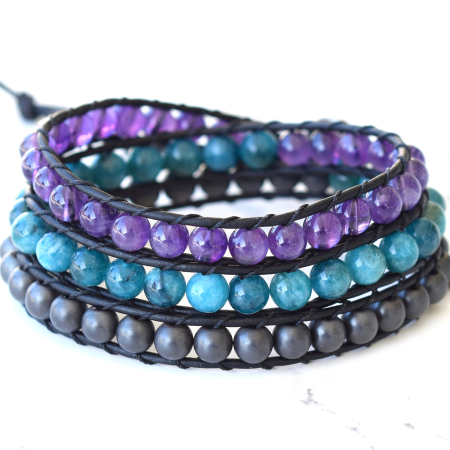 amethyst wrap bracelet blue apatite hematite gemstone wrap