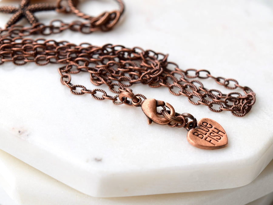 Long Copper & Pearl Beach Charm Necklace