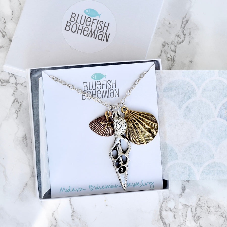bluefish bohemian gift ready necklace beach seashell charms necklace