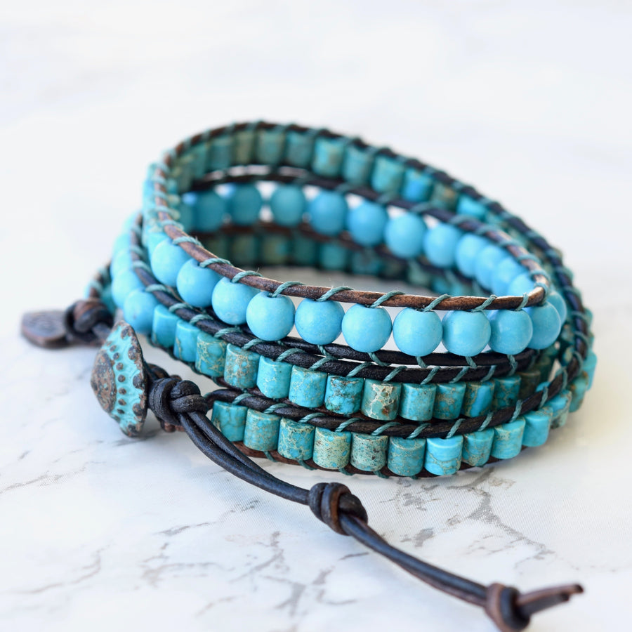 Turquoise Mixed Beads 3x Wrap Bracelet