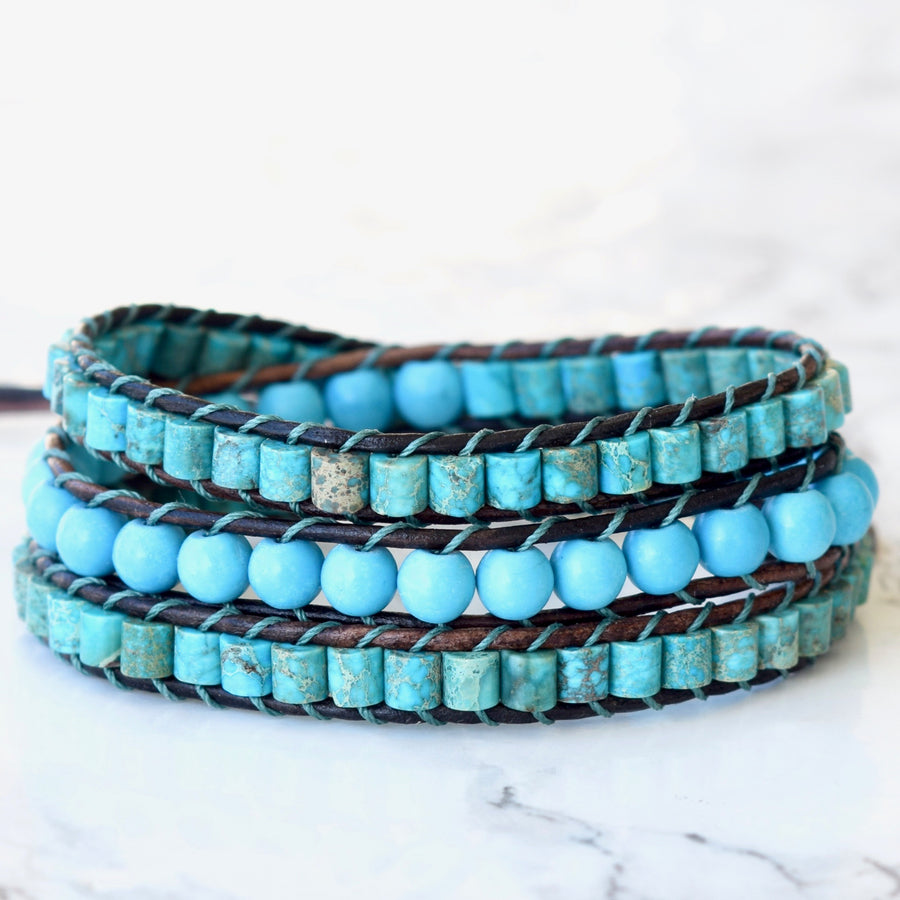 Turquoise Mixed Beads 3x Wrap Bracelet