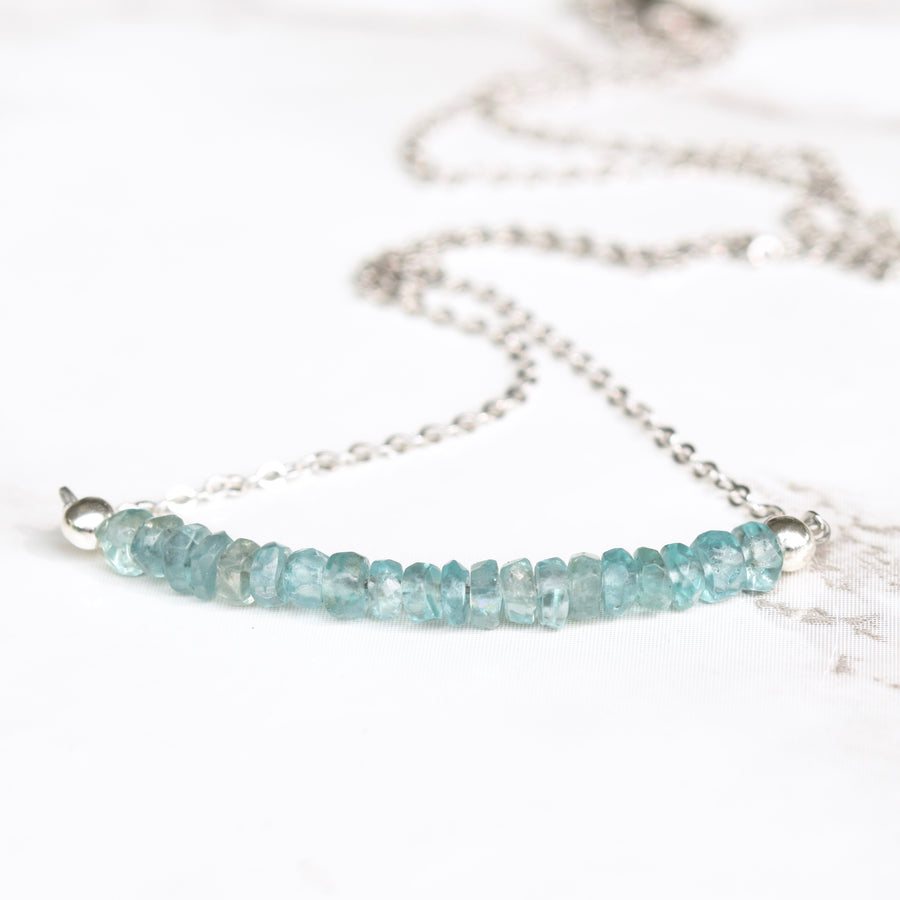 Dainty Blue Apatite & Sterling Silver Gemstone Bar Necklace