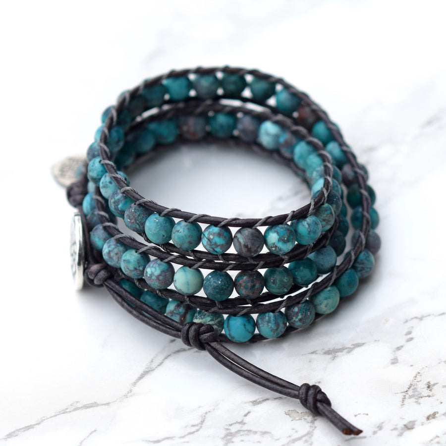 Boho Turquoise Howlite Beaded Wrap Bracelet