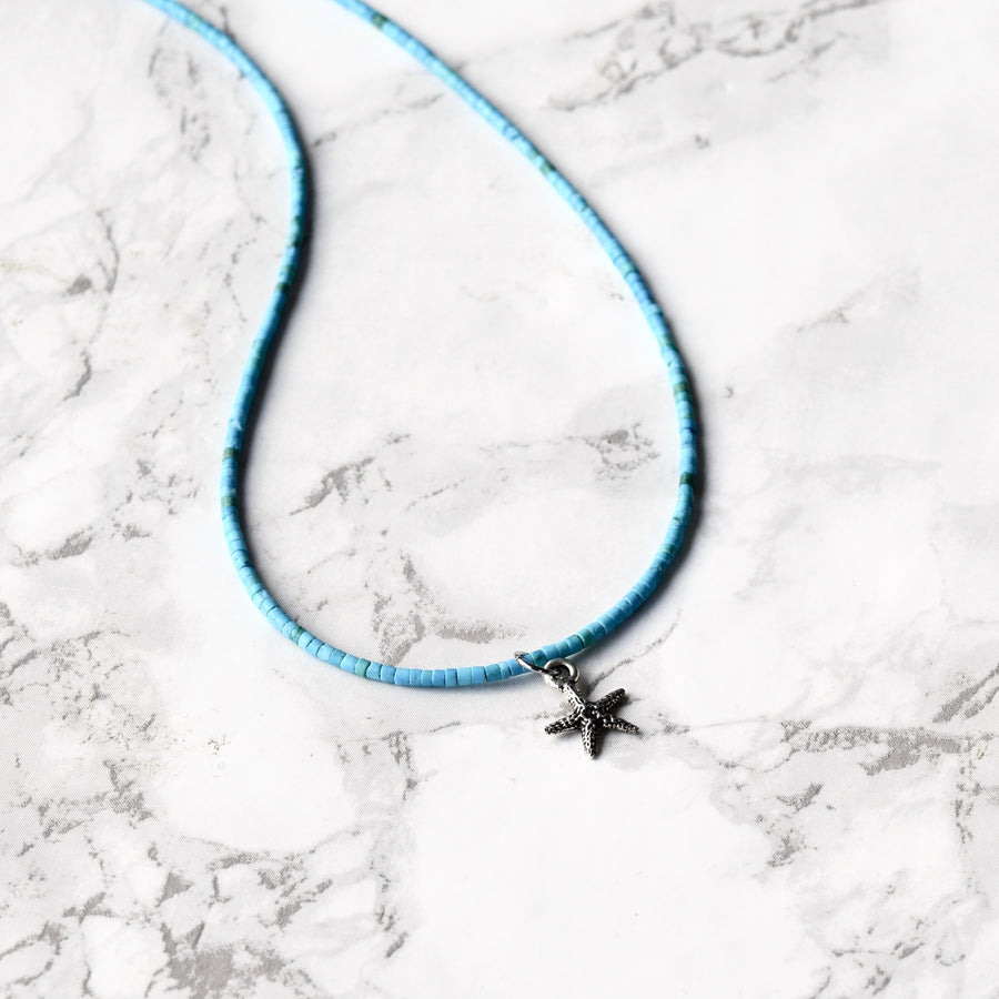 turquoise starfish necklace dainty beaded boho necklace layering necklace