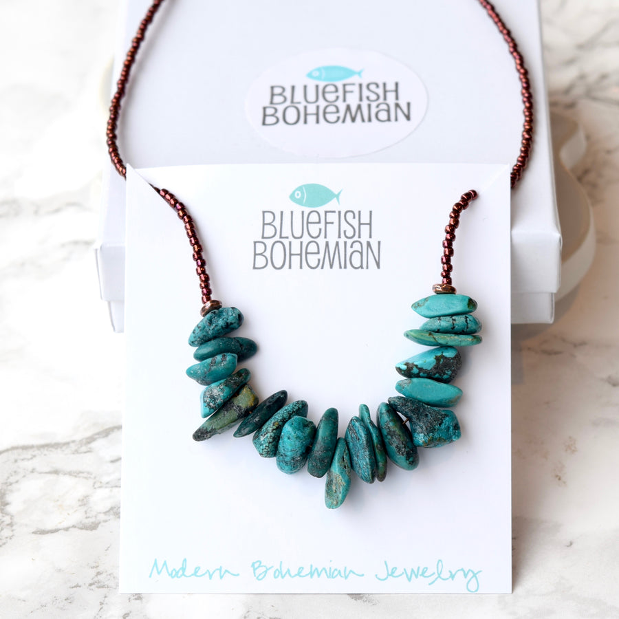bluefish bohemian turquoise nugget necklace