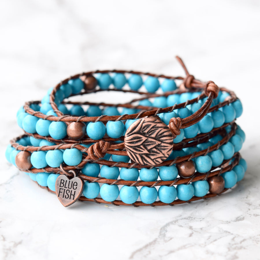 turquoise wrap bracelet beaded boho leather wrap