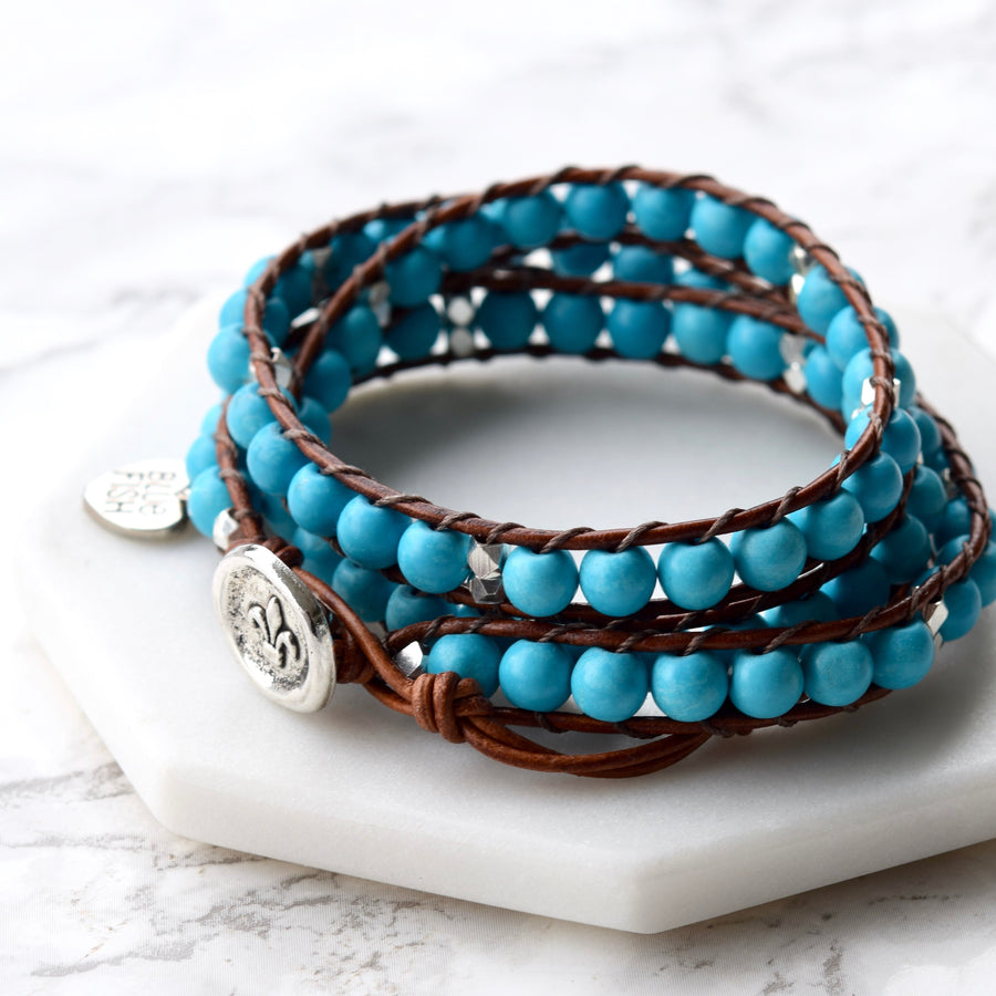 turquoise silver wrapped bracelet leather