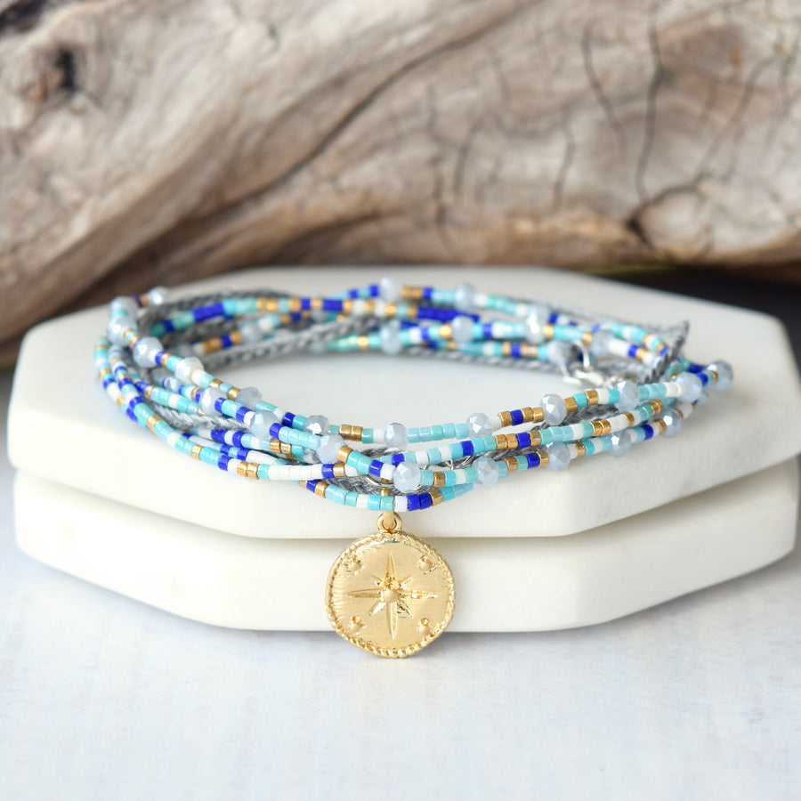 Blue Multi Strand Beaded Necklace or Bracelet ~ Wear It Two Ways!