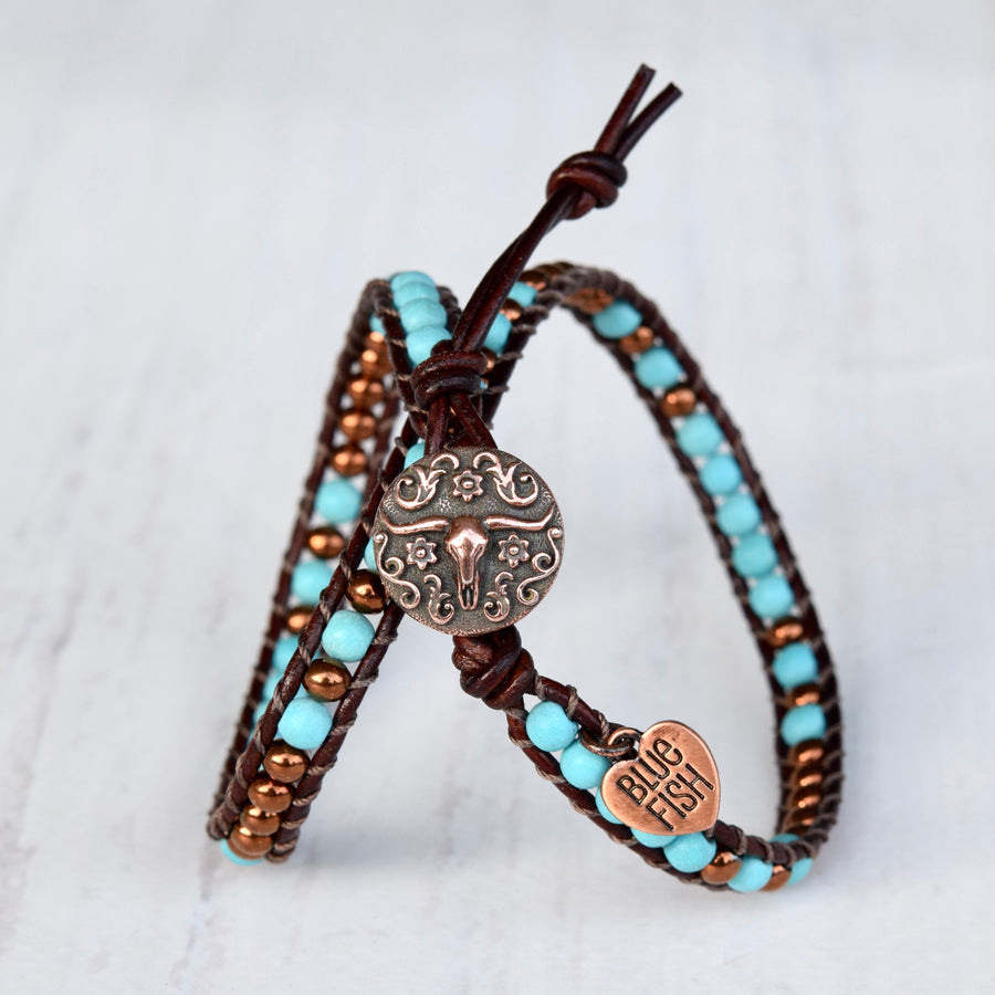 Turquoise & Copper Double Wrap Bracelet