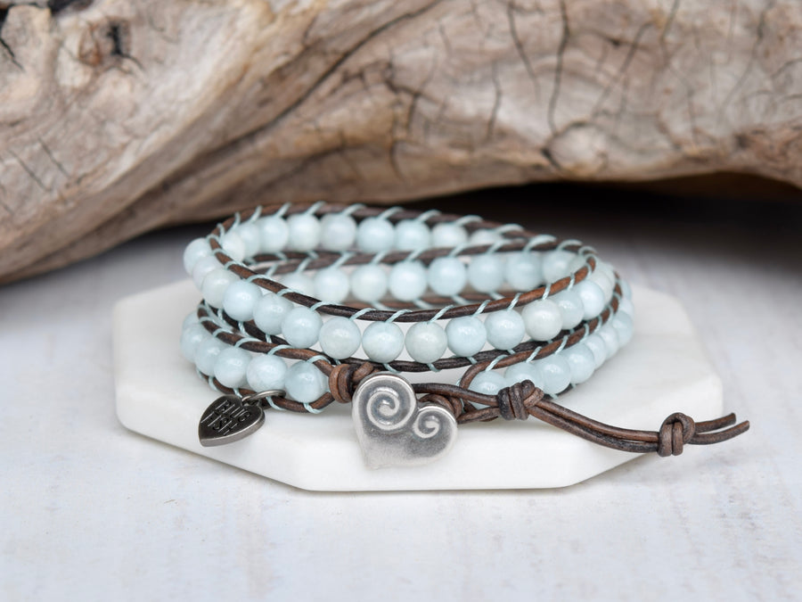 Aquamarine Beaded Double Wrap Bracelet