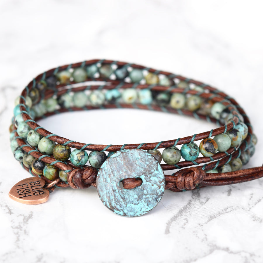 Classic Rustic African Turquoise Wrap Bracelet
