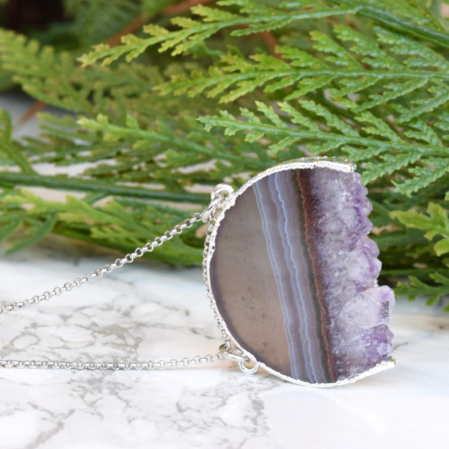 Amethyst Crescent Pendant Necklace ~ Classically Colored