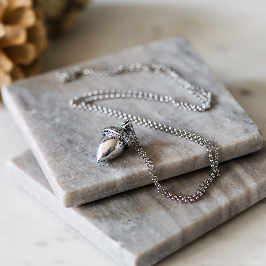 long sterling silver acorn necklace