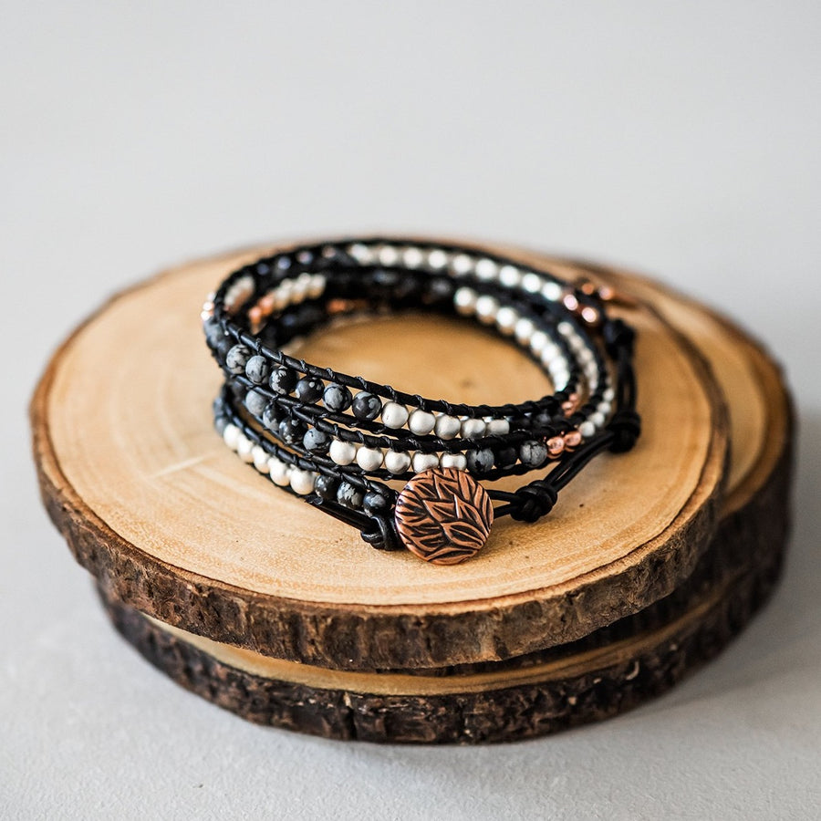 black wrap bracelet beaded leather boho wrap bracelet