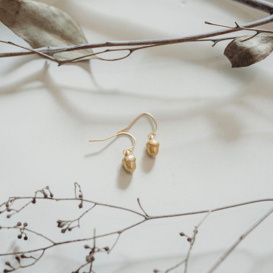 Tiny Gold Acorn Earrings
