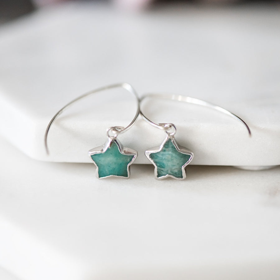 star drop earrings amazonite sterling silver star earrings