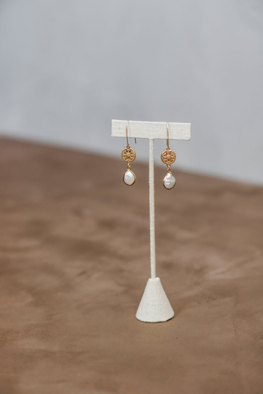 Gold Pearl Drop Earrings With Genuine Freshwater Pearls