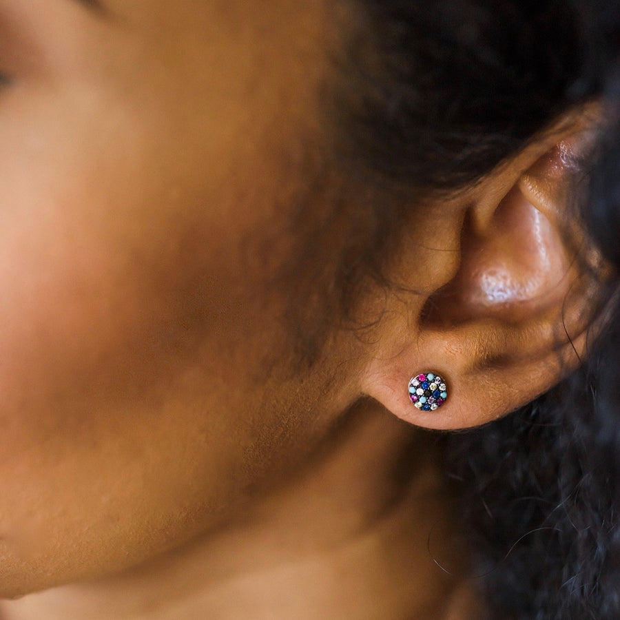 pave multi colored crystal stud earrings