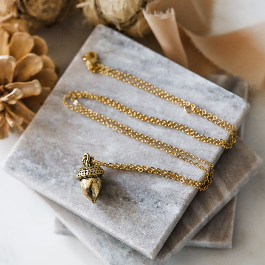 long gold acorn necklace