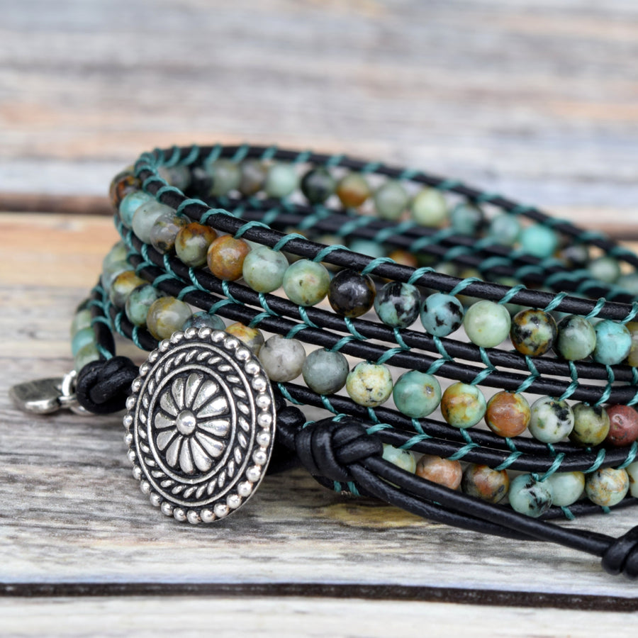 Boho Vibes African Turquoise Wrap Bracelet